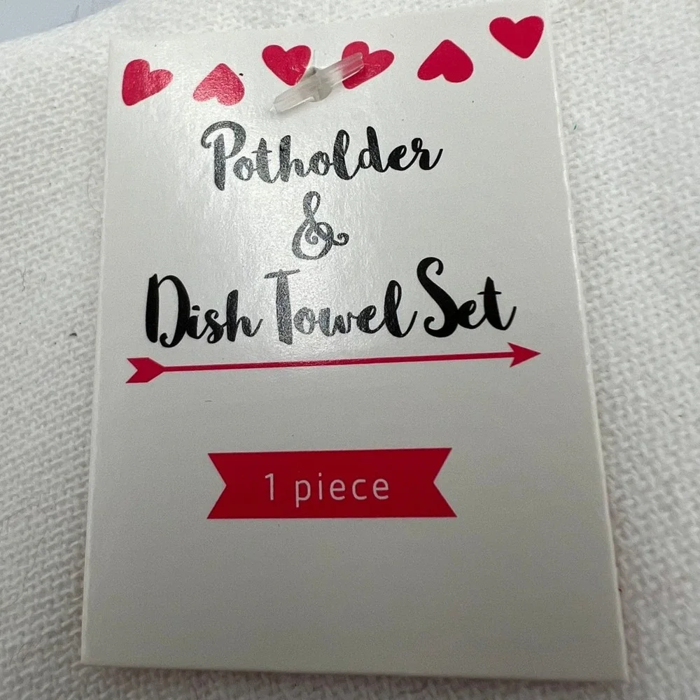 Always First Potholder Dish Towel Set Red White New Valentine Heart